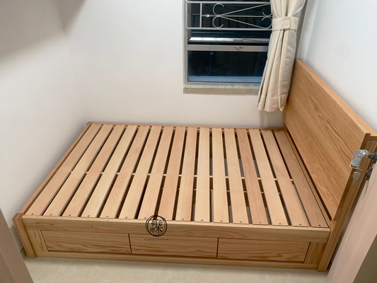 DELIGHT Bed Frame 04 實木床架（櫃桶款式）｜可訂造油壓