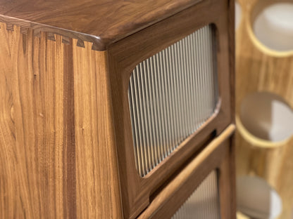 SIMPLY 3-Level Curves Beside Cabinet with 2-Drawer 實木玻璃邊櫃