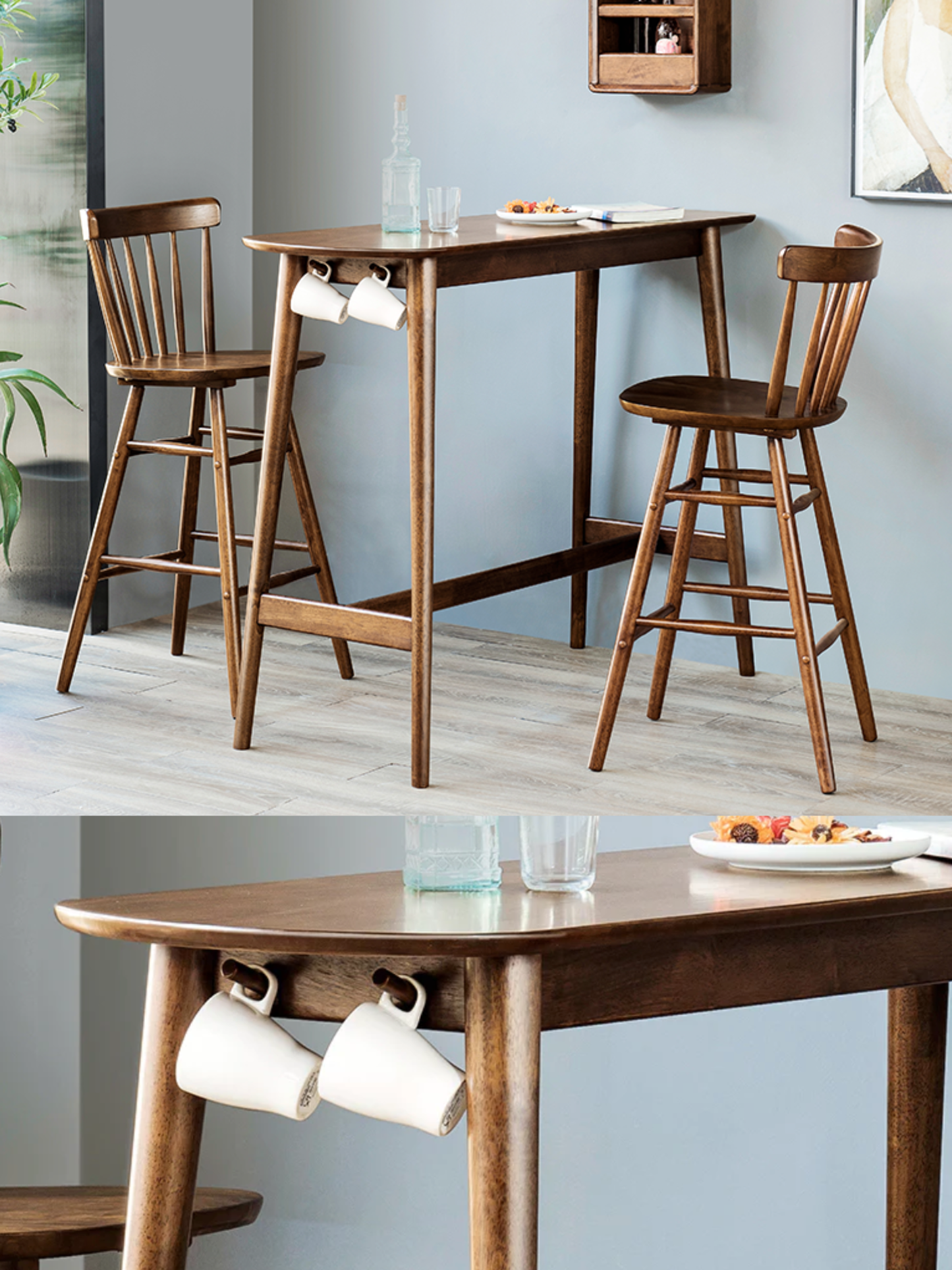 VARIETY Bar Table with Hooks solid wood hook bar table